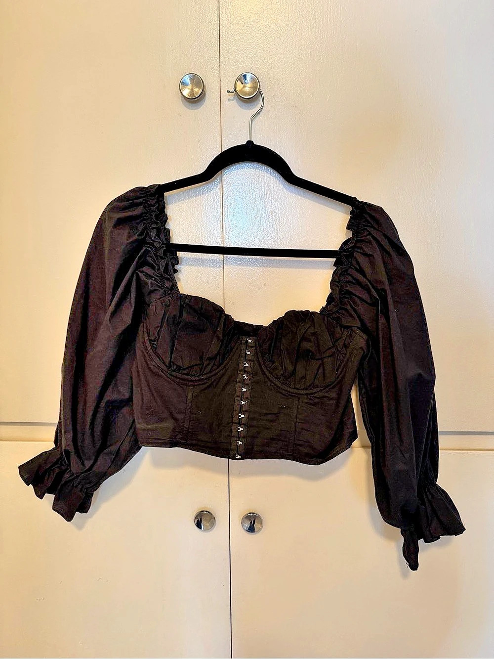 Boohoo Woven Extreme Sleeve Bardot Top Crop Top Black Size 12